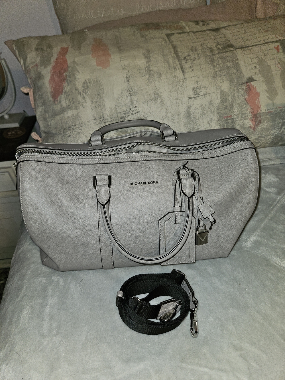 Michael Kors Gray Leather Travel Duffle Bag